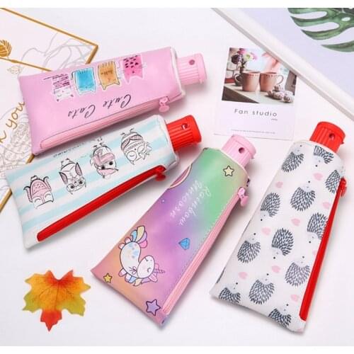 Cartoon Unicorn Owl Cat Toothpaste Shape Pencil Case Big Capacity Pen Bag Stationery Pouch Make Up Bag School Supplies