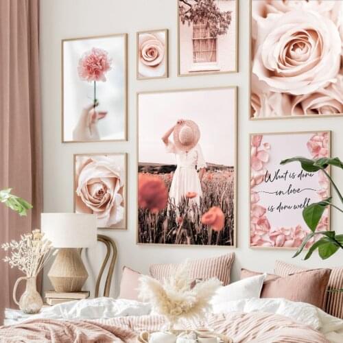 Rose Cat Fresh Flower Field Quote Modern Wall Art Canvas Painting Posters And Prints Living Room Decor Nordic Style Decoration