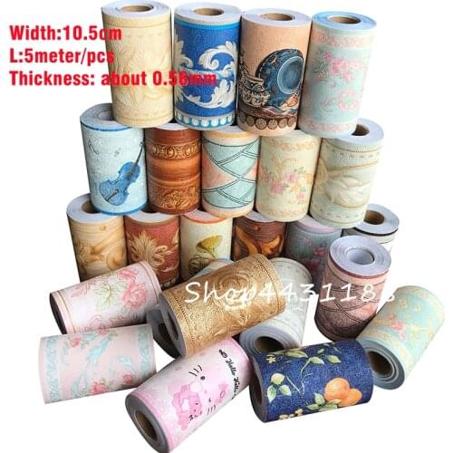 W10.5cm, L5meter Self-adhesive Waist Line Wallpaper Waterproof PVC Wall Border Baseboard Stickers Decals Home Decoration