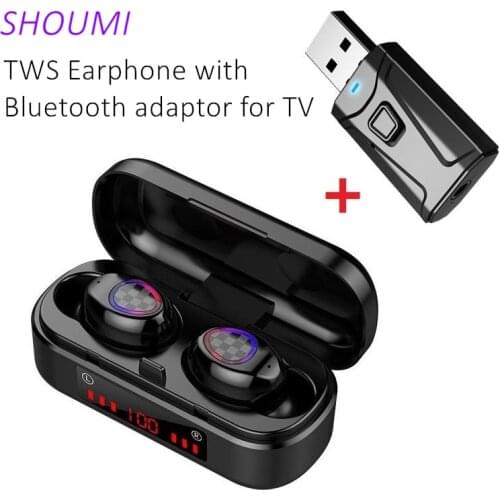 V7 Bluetooth Earphones TWS Headset Stereo In-Ear Earbuds with Mic Charge Case USB Bluetooth Adaptor for Xiaomi Samsung TV Mobile