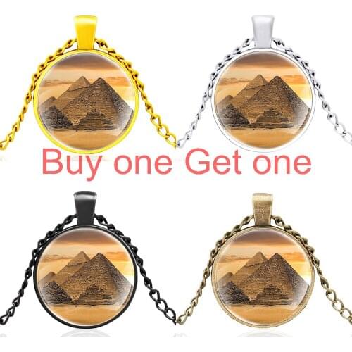 Ancient Egyptian Pyramids Design Glass Dome Vintage Men Women Pendant Necklace Jewelry Accessories Gifts
