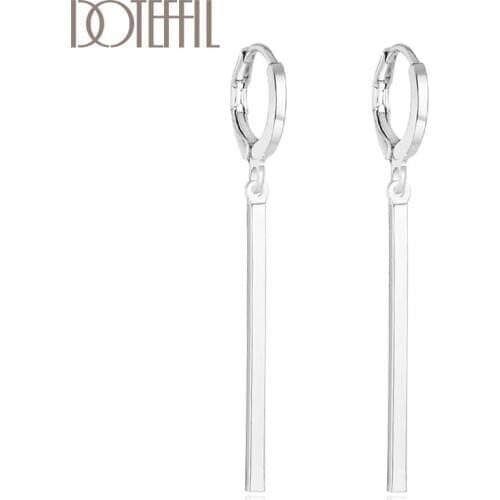 DOTEFFIL 925 Sterling Silver Geometric Drop Earrings For Women Lady Wedding Engagement Party Fashion Jewelry