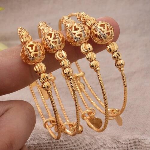Luxury Gold Color Flower/Ethiopia /Afraic/Dubai Women Bangles Bracelet Bead Wedding Jewelry
