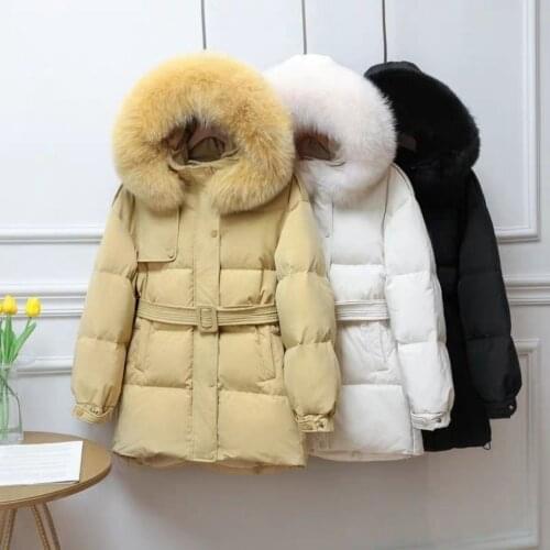 Large Natural Fox Fur Hooded Winter Down Coat Women 90% White Duck Down Jacket Thick Warm Parkas Female Outerwear