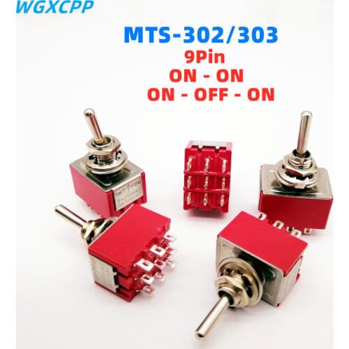 1pcs red mini 9Pin 2/3position toggle switches ON-ON DPDT mini toggle switches 6A/125V 3A/250V AC MTS-302 push button switch