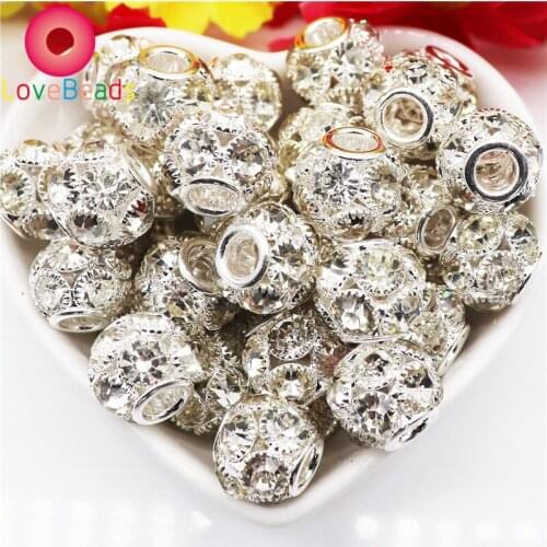 10Pcs CZ Crystal Micro Pave Setting Rhinestone Cubic Zirconia Big Hole European Spacer Beads for Women Girls Pandora Bracelet