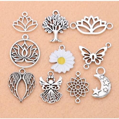 10Pcs Mix Lot Angel Flower Tree Heart Charms Pendant for Jewelry Making Bracelet Earrings Necklace DIY Accessories Craft
