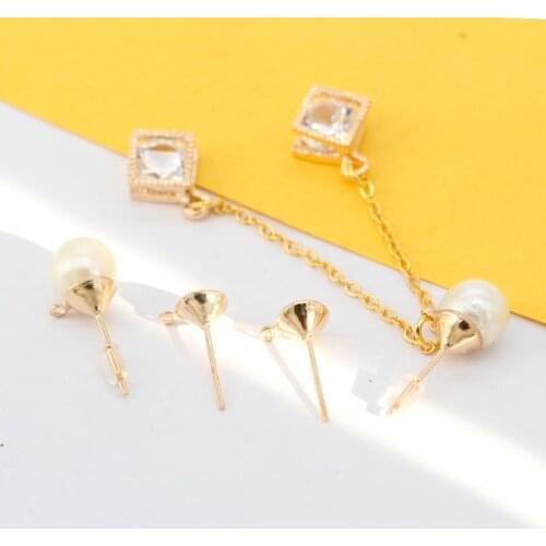 100p 5/6/8mm wine cup earings pins base Setting with loop ear stud ear Post Pin Earring for DIY Jewelry Making Findings supplies