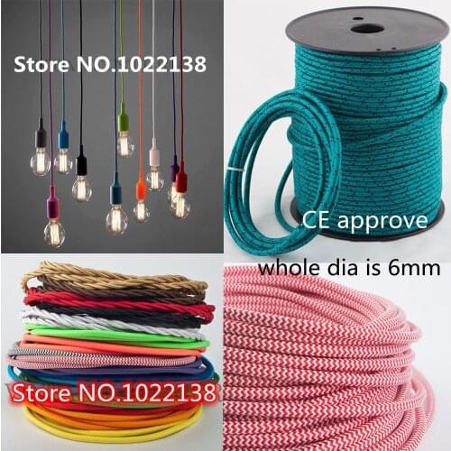 2m,3m,5m, or 10m/lot VDE certified 2 core Round Textile Electrical Wire Color Braided Wire Fabric Cable Vintage Lamp Power Cord