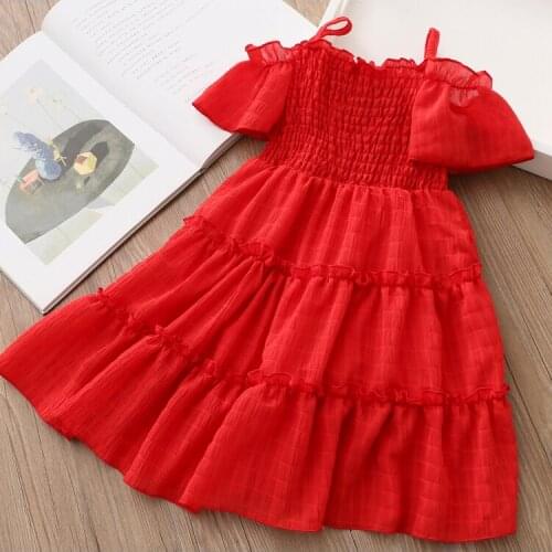 2021 Summer Girls Dresses Children Clothes Baby Girls Straps Dress Kids Red Dress Baby Girls Dress Girls Outwear M26