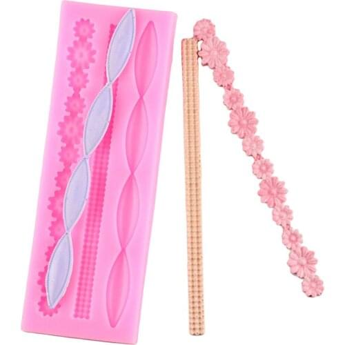 3D Lace Flower Bead Chain Silicone Mold Cake Border Chocolate Mould Fondant Cake Decorating Tools Pastry Baking Accessories
