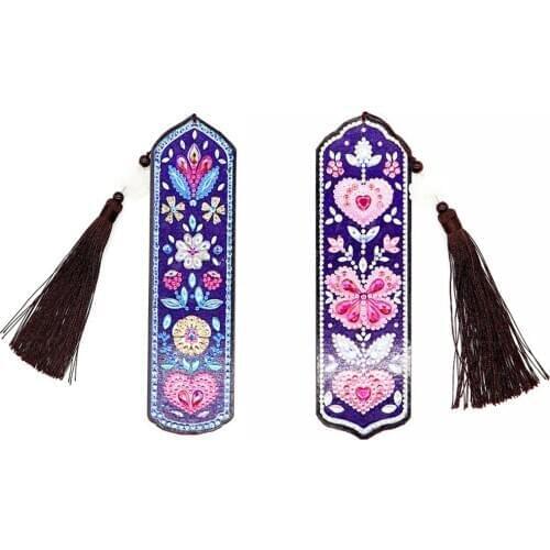 5D DIY Diamond Painting Leather Bookmark Tassel Book Marks Special Shaped Diamond Embroidery Flowers DIY Craft Gift