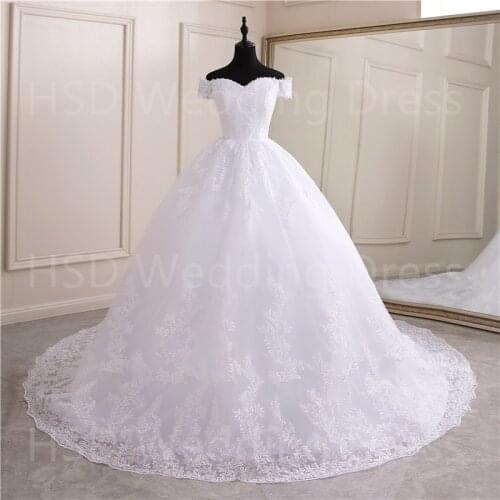 Ball Gowns V Neck Off The Shoulder White Ivory Tulle Bridal For Wedding Dresses 2021 Long Lace Marriage Customer Made Plus Size