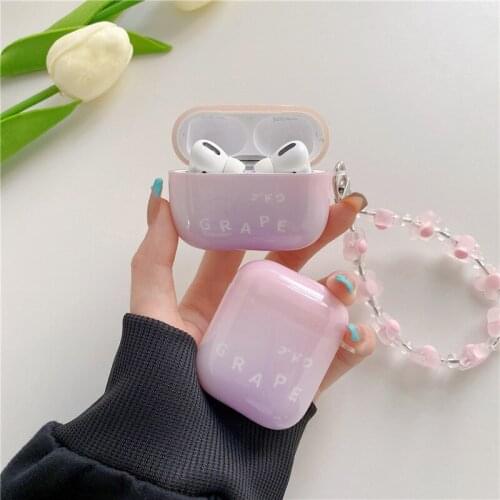 Pink Purple Gradient Earphone Case for AirPods 2 1 Wireless Headphone Capa for AirPods Pro Soft Cover with Flower Bracelet Chain