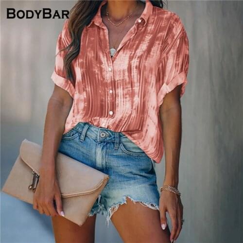 Women Tie-dye Blouses Button Open Front Spring Shirt Print Chiffon Blusa Loose Tops mujer 2021 Loose Turndown Collar Lady Shirts