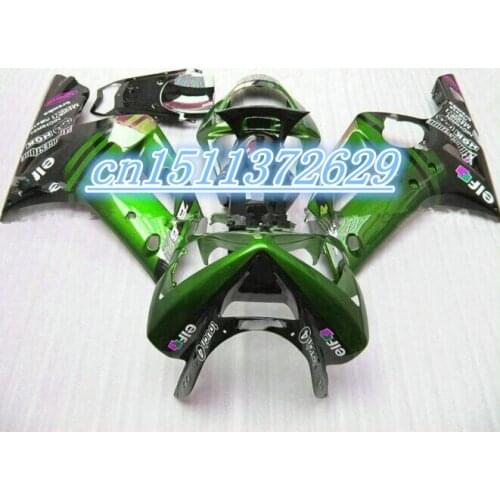 Dor-Fairing kit for KAWASAKI Ninja ZX6R 03 04 ZX6R 636 2003 2004 Green gloss black ABS Fairings set D