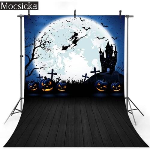 Halloween Party Backdrop Decoration Pumpkin Lantern Horrifying Castle Birthday Portrait Photo Background Moon Night Bats Cemeter