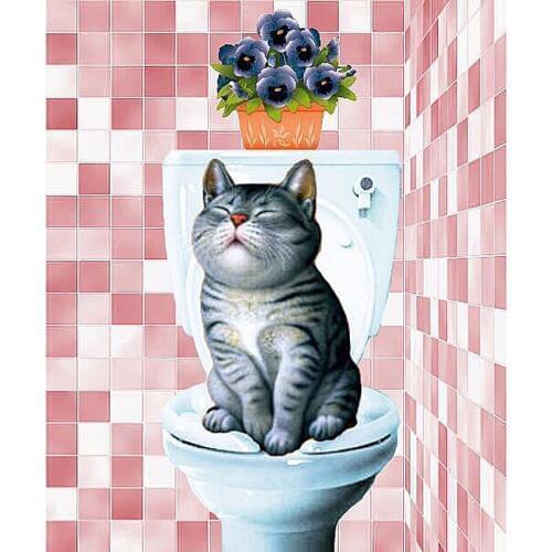 Full Square/round Drill 5D DIY Diamond Painting "Cat and toilet" 3D Embroidery set Cross Stitch Mosaic Decor gift WG136