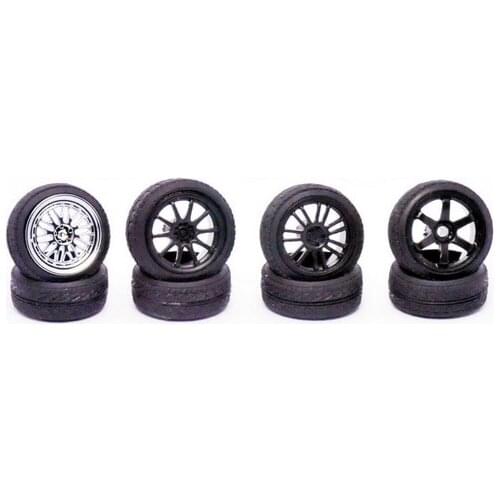 4PCS Kkit 1:43 Tires with Wheels BBS LM RAYS TE37 CE28 RE30 Modify Parts for 1/43 Car Models
