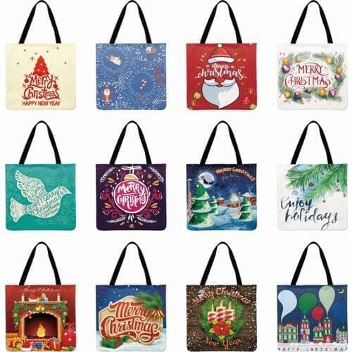 Lovely Lady Shoulder Bag Christmas Gift Cartoon Illustration Printed Casual Tote Foldable Shopping Bag Reusable Beach Bags
