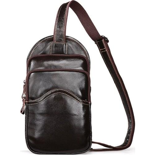 High Quality Men Genuine Leather Cowhide Vintage Sling Chest Back Day Pack Travel Cross Body Messenger Shoulder Bag