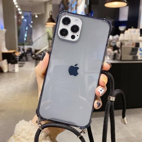 Necklace Lanyard Phone Case For iPhone 11 12 Pro Max Mini 6 6S 8 7 Plus XS X XR SE Strap Cord Funda Chain Soft Silicone Cover