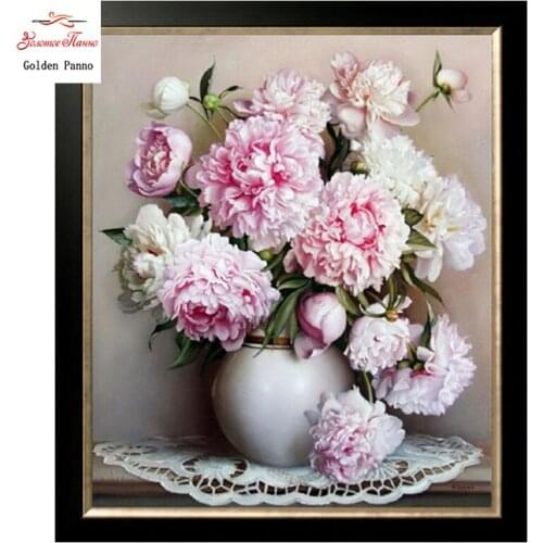Golden Panno,Needlework,Embroidery,DIYFloral Painting,Cross stitch,kits,14ct Peonies home Cross-stitch,Sets For Embroidery