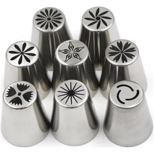 8pcs Russian Tulip Nozzles Russian Tips Big Size DIY Pastry Icing Piping Tips Set Baking Cake Decorating Tools Abstract Flowers