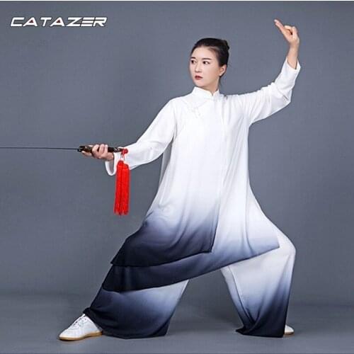 Tai Chi Clothing Womens Fashion Spring and Summer Gradient Color Mid-length Competition Performance Training Tai Chi Clothing