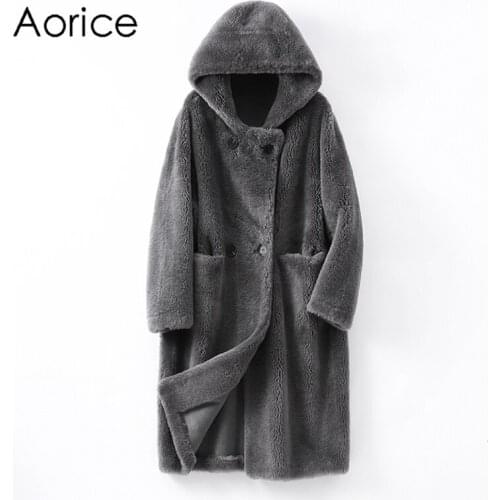 Aorice Winter Women Wool Fur Coat Trench Sheep Shearing Jacke Coats Lady Female Warm Hooded Jackets Parka H6005