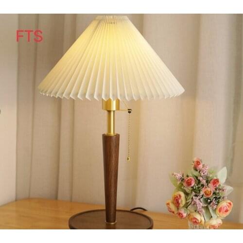 Nordic Korean style retro fold bedside table lamp Medieval spades solid wood girl bedroom living room study desk table lamps