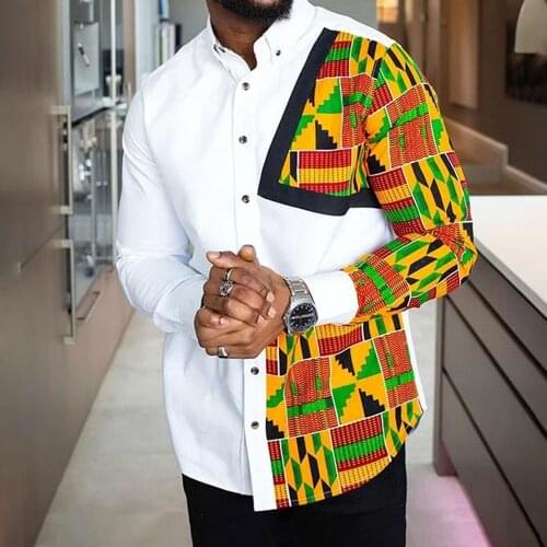 Spring Summer Fashion Print Man Shirt Tops Geometric Slim Casual Single-Breasted Blouse African Gentlemen Work Business Shirts