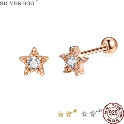 SILVERHOO 925 Sterling Silver Earrings For Women Shining Star Zircon Stud Earring Daily Office Style Pretty Jewelry New Arrival