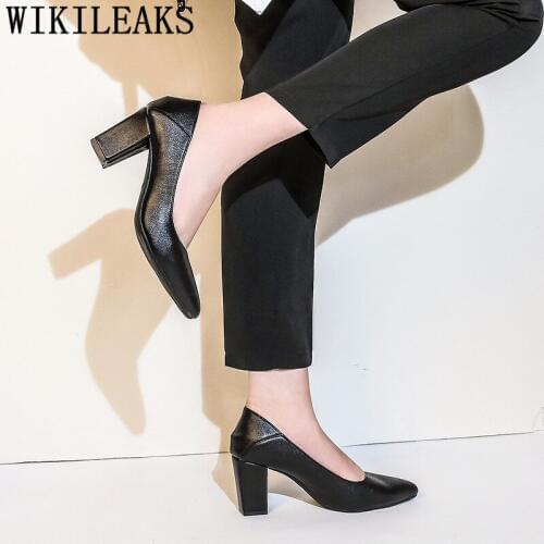 Ladies Pumps Women Shoes Pointed Heels Office Shoes Women Square Block Heel Shoes Black High Heels Sapato Feminino Buty Damskie