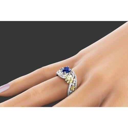 Us size 5-10 Jewelry gold flower micro pave cz blue cubic zirconia high quality nice women unique gift funcy rings