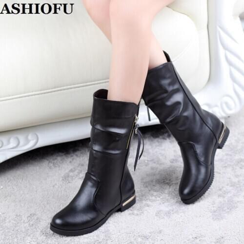 ASHIOFU New Handmade Womens Block-heels Martin Boots Pleated-leather Party Prom Boots Evening Club Fashion Winter Boots Shoes