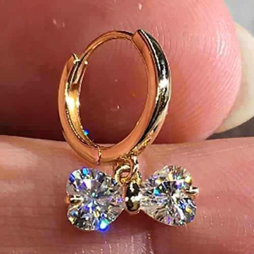 14K Yellow Gold Women Drop Clip Hoop Earrings Moissanite Diamonds 1 Carat Heart Bow Wedding Party Engagement Anniversary