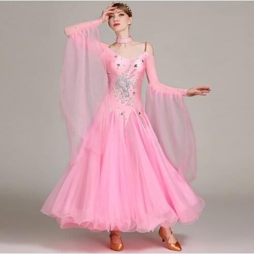 Lady Modern Dancing Dress Girls Ballroom Dancing Costumes Female National Standard Dress with Diamond Long Sleeve Suit D0758