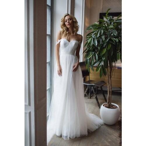 Beach A Line Wedding Dress for Bride 2021 Appliques Vestido De Novia Off Shoulder Wedding Bridal Gowns