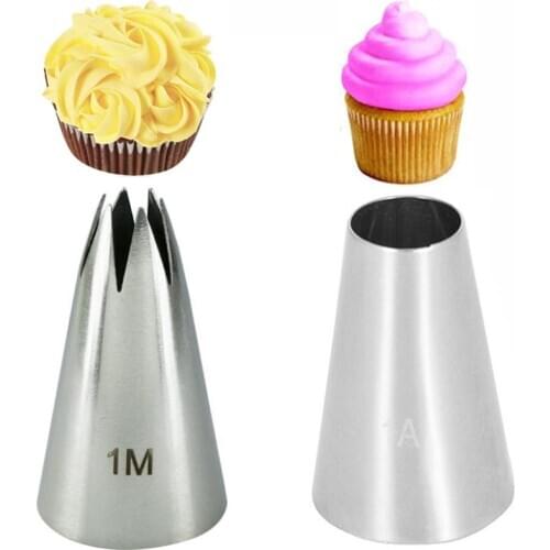 2PCS DIY Cake Decorating Nozzles Stainless Steel Icing Piping Nozzle Pastry Tips Round Flower Cookie Chocolate Mold Baking Tool