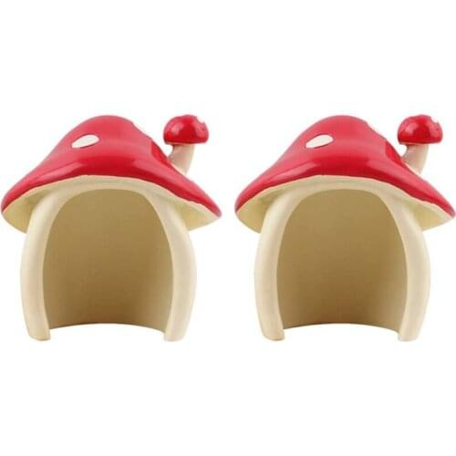 2Pcs Miniature Mushroom House Resin Fairy Garden Mushroom Figurines Garden Ornaments Plant Bonsai