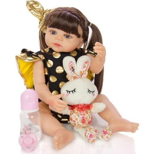 22'' 55cm long hair bebe reborn doll real vinyl silicone skin reborn boncas Waterproof bath props early education toy girl gift