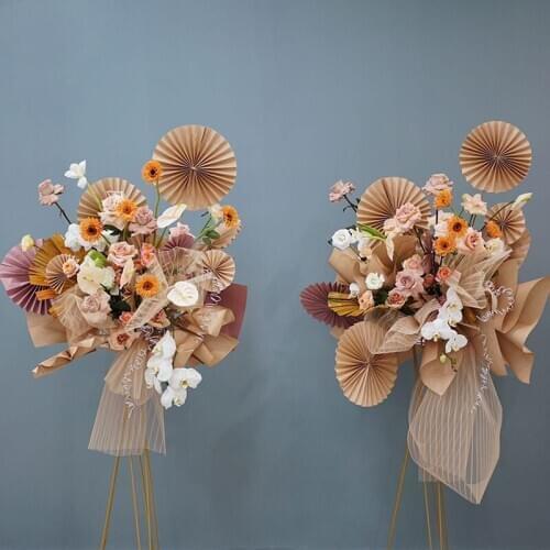 5pcs 5size Folding fan paper fan flower packaging material flower basket decoration bouquet flower bucket decor Party Home Decor