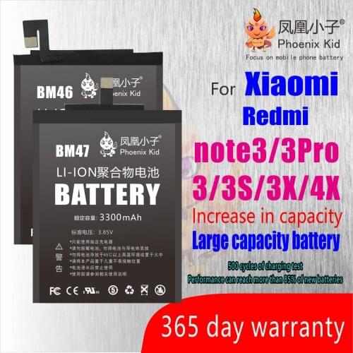 Phoenix kid For XIAOMI BM46 BM47 Mobile phone Battery for Redmi Note 3 Note 3 Pro REDMI 3 3S 3X 4X 3 pro Cell phone battery part