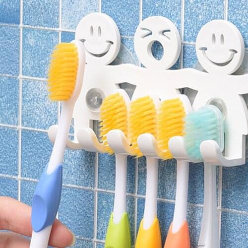 Toothbrush Holder Wall Mounted Suction Cup 5 Position Cute Cartoon Smile Bathroom Sets