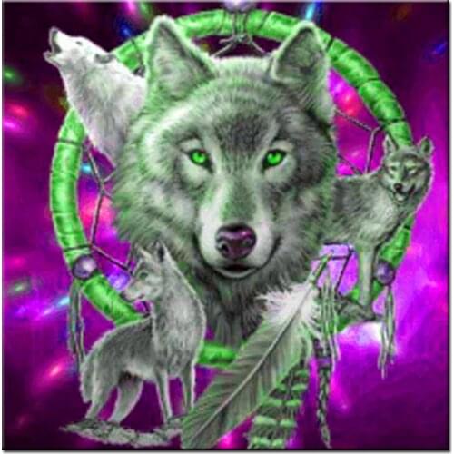 Animal Wolf Moge Diamond Painting Full square Round Indian Style DIY Feather Sticking Cross Embroidery Diamond embroidery A934