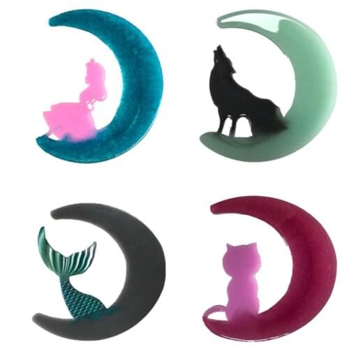 Aouke Moon Girl Fishtail Wolf and Cat Mirror Drop Gel Silicone Mould Handmade DIY Kitchen Cake Biscuit Baking Mould Eco-friendly