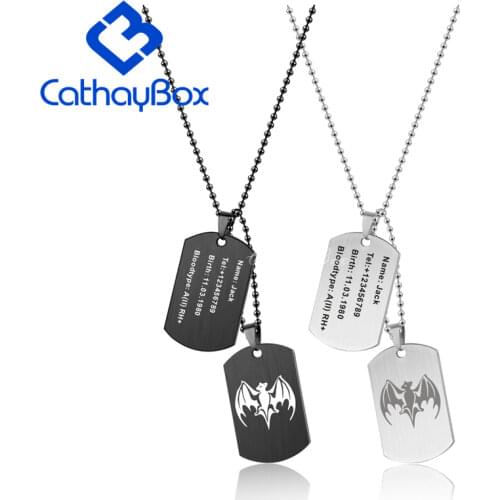 Customized Engrave Dog Tag Necklace Double Pieces Kids Boy Military Army Stainless Steel Blank ID Pendant Ball Chain 50cm