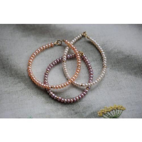 Natural Freshwater Pearl Irregular 5-6MM Bracelet White Pink Purple 925 Sterling Silver clasp