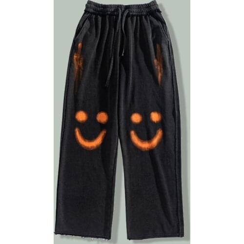 Hip Hop Smiley Graffiti Print Casual Pants Men Harajuku Streetwear Straight Loose Trousers NEWSummer Baggy Joggers Sweater Pants